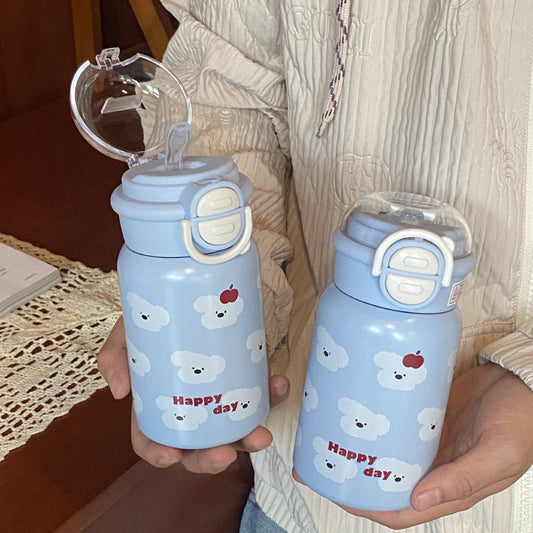 Cute Milky Blue Bear Stainless Steel Dual-Sip Thermos Bottle