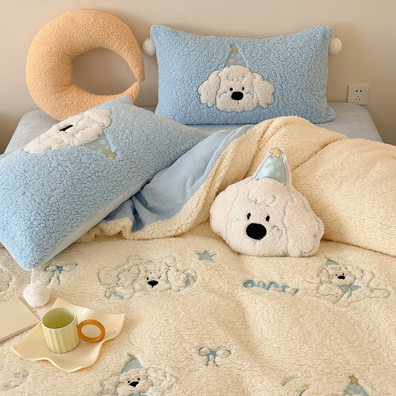 Winter Puppy Lamb Wool 4-Piece Bedding Set - Double-Sided Thickened Milk Velvet